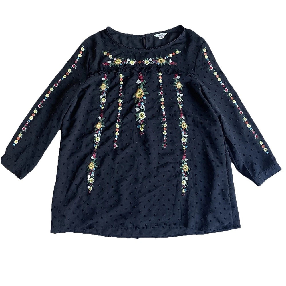Sweet Grey Embroidered Chiffon Blouse Black Small Swiss Dots Stitch Fix‎ Lined